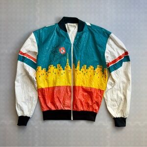 Vtg 1986 NYC Marathon NYRRC Tyvek 4-sided print jacket, C. Hayes